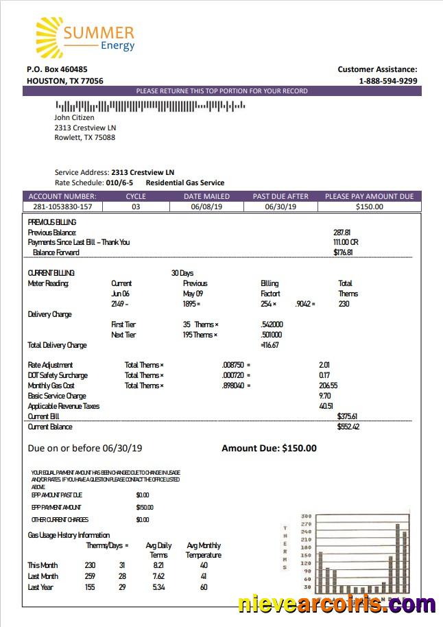 USA Texas Summer Energy utility bill